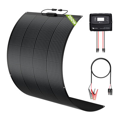 Zestaw paneli słonecznych 200W do kampera, przyczepy kempingowej, vana, kampera z półelastycznym panelem słonecznym i 5-stopniowym kontrolerem ładowania PWM IP67 do akumulatorów AGM GEL WET CALCIUM LiFePO4 i LTO